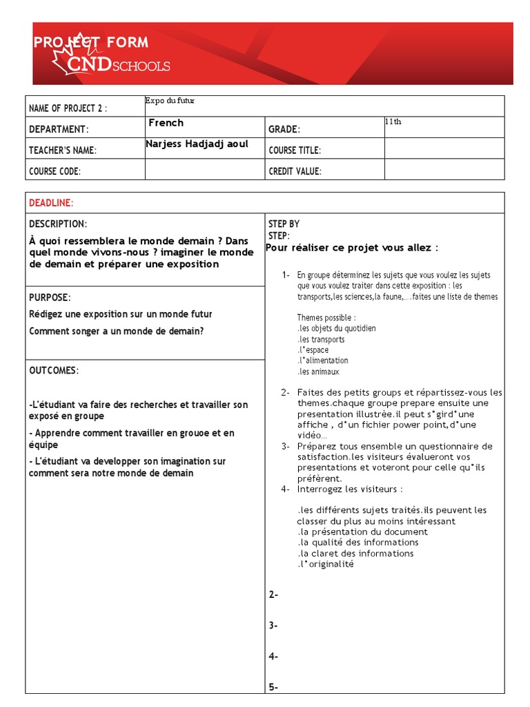 Canada - Project - Form | PDF