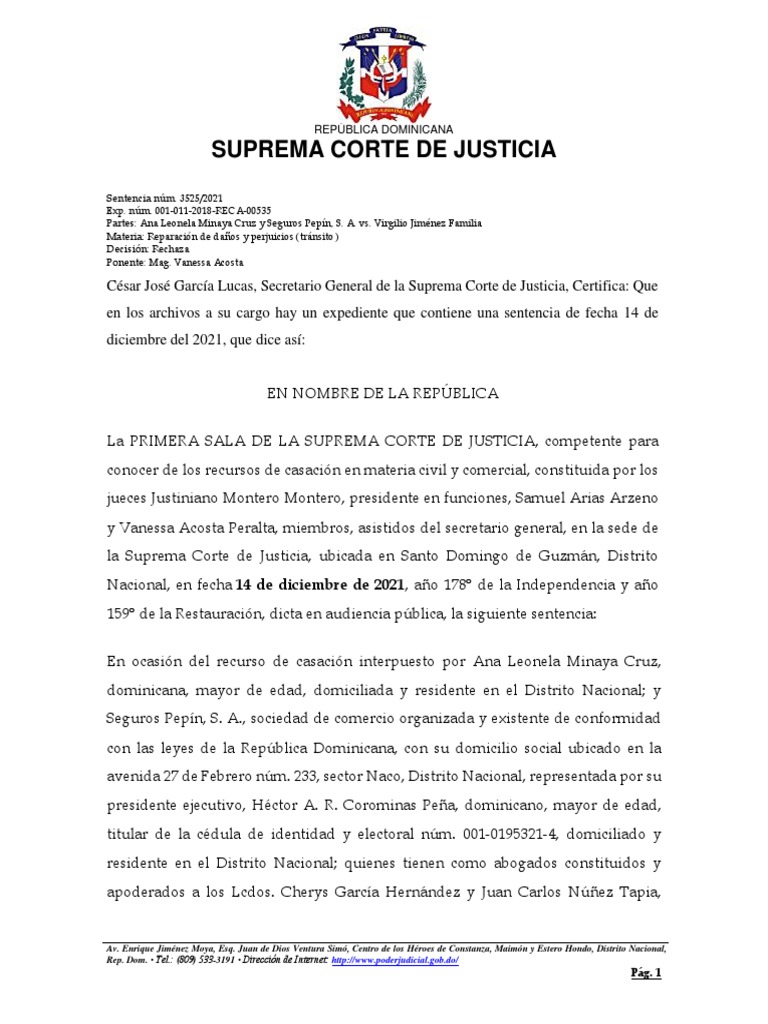 Sentencia sobre daños de tránsito en RD | PDF | Sentencia (ley ...
