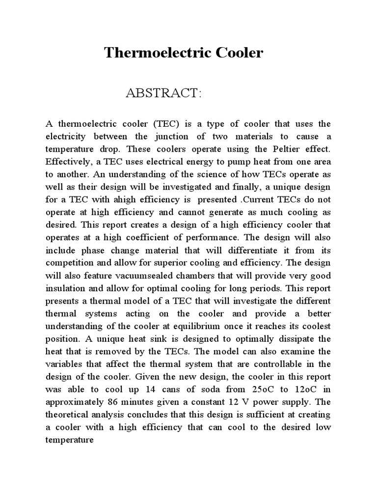 Thermoelectric Cooler Abstract | PDF