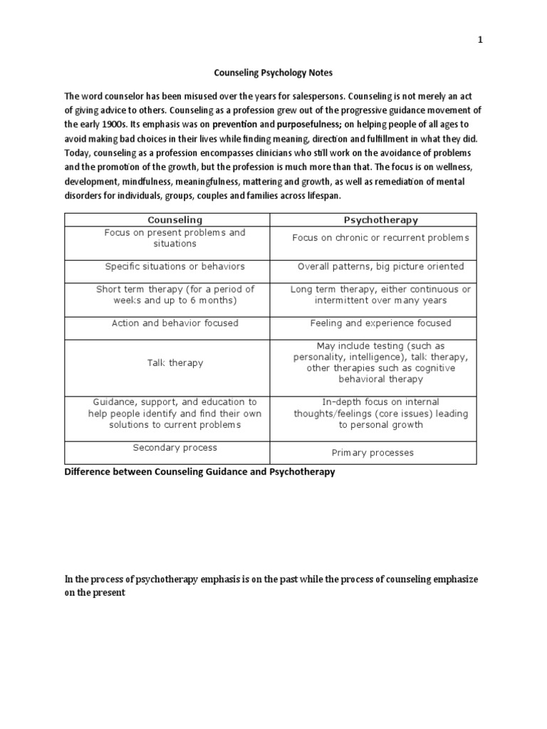 Notes - Counseling Psychology | PDF | Psychotherapy | Cognitive ...