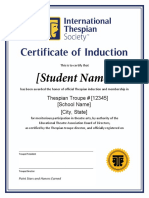 Thespian Induction Certificate