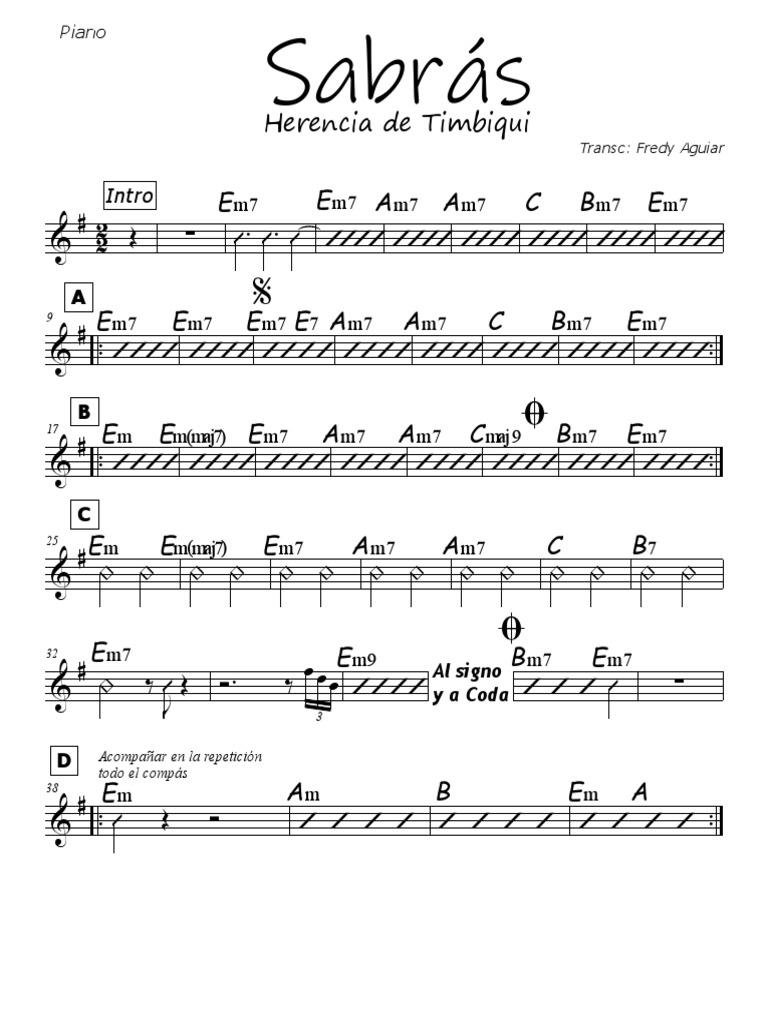Sabrás - Herencia de Timbiquí - Piano | PDF