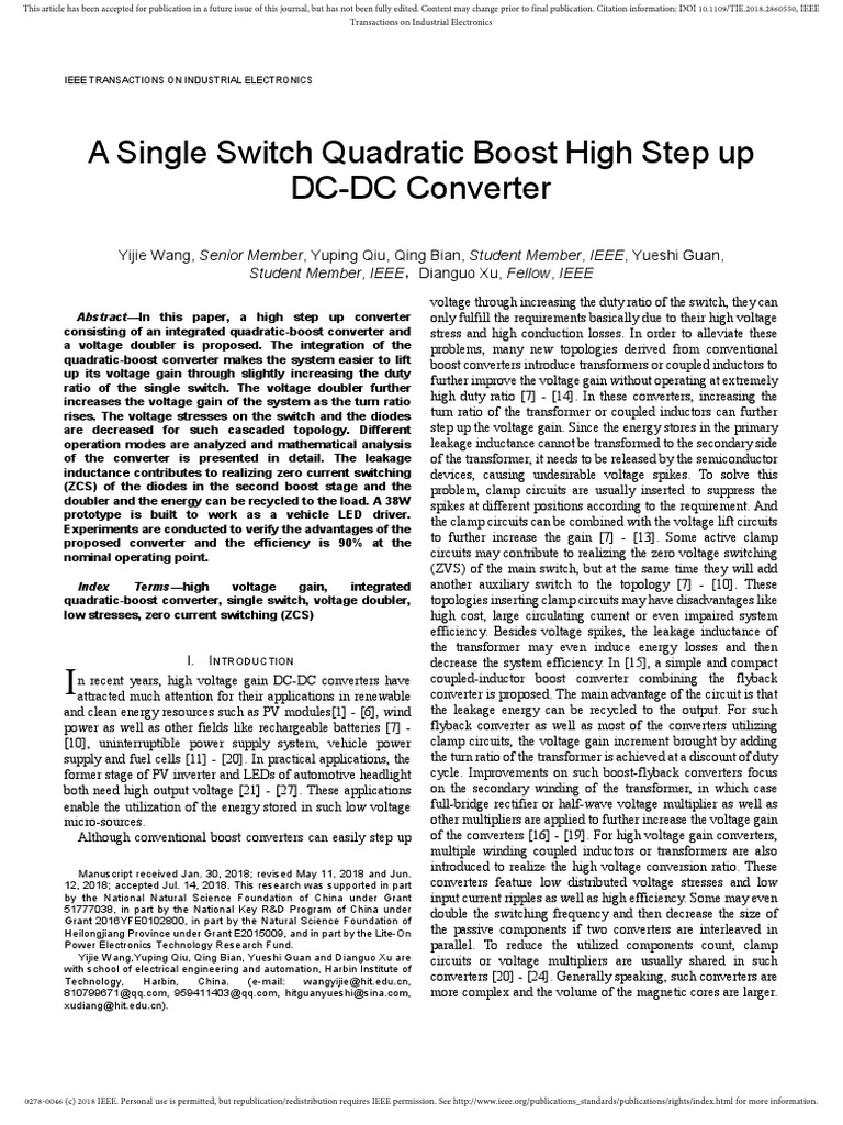 A Single Switch Quadratic Boost High Step Up DC-DC Converter 2018 | PDF ...