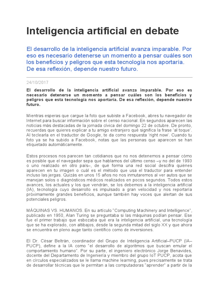 Beneficios y peligros de la IA | PDF | Inteligencia artificial ...