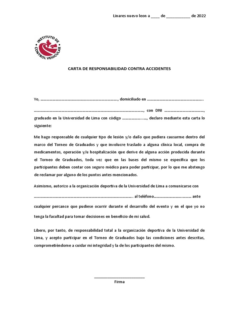 Carta de Responsabilidad Contra Accidentes PDF
