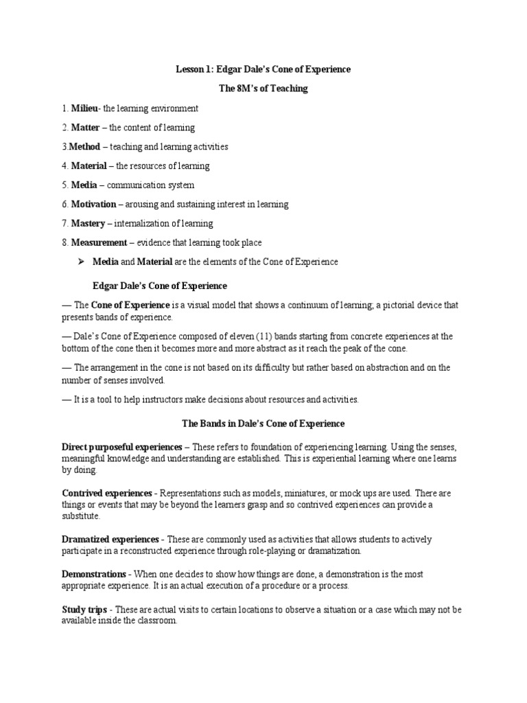 Edgar Dale's Cone of Experience Explained | PDF | Learning | Experience