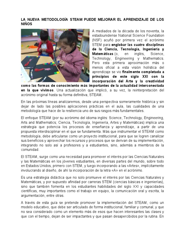 La Nueva Metodología STEAM Puede Mejorar El Aprendizaje de Los Niños ...