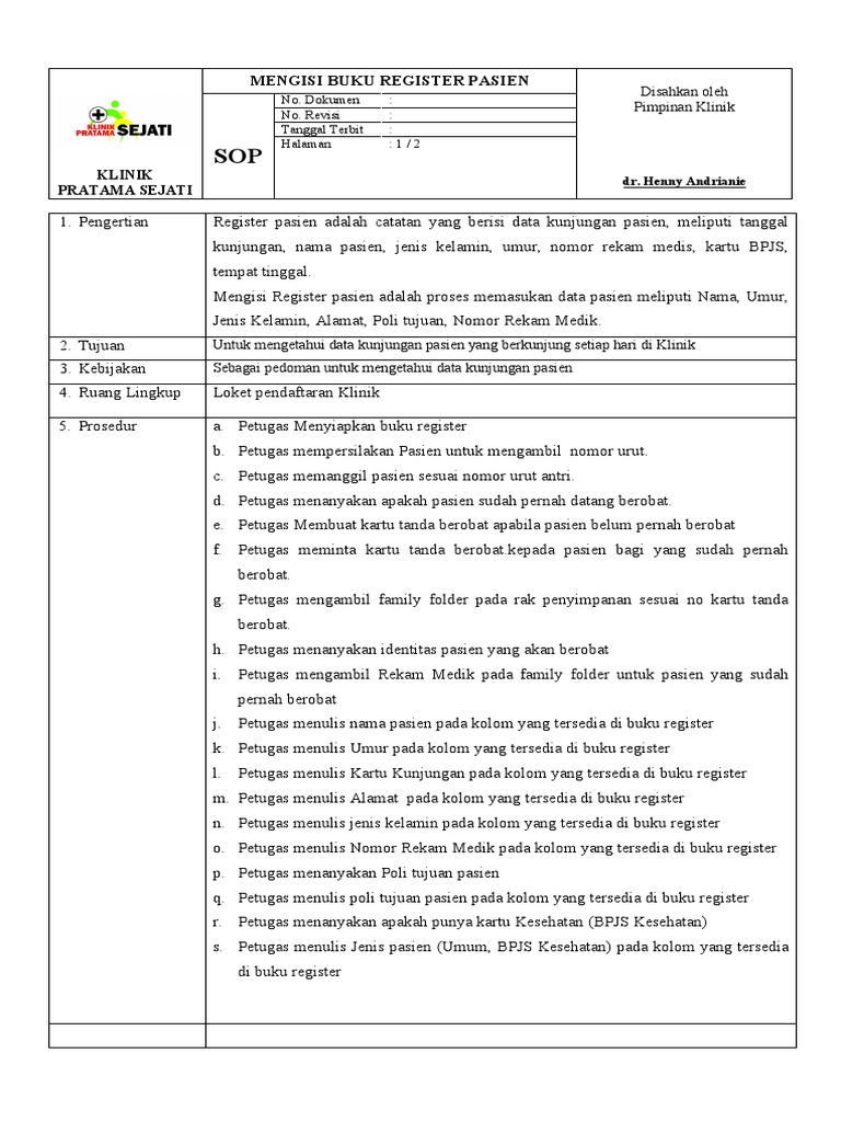 SOP Mengisi Buku Register | PDF