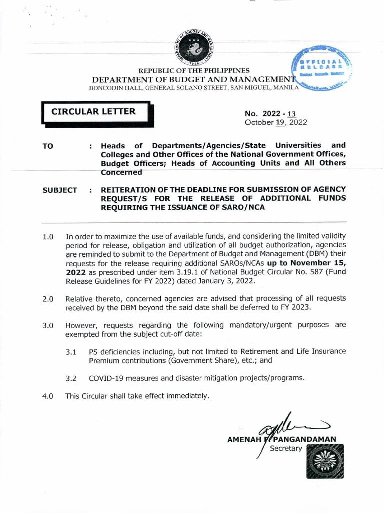 Circular Letter No 2022 13 Dated October 19 2022 | Download Free PDF ...