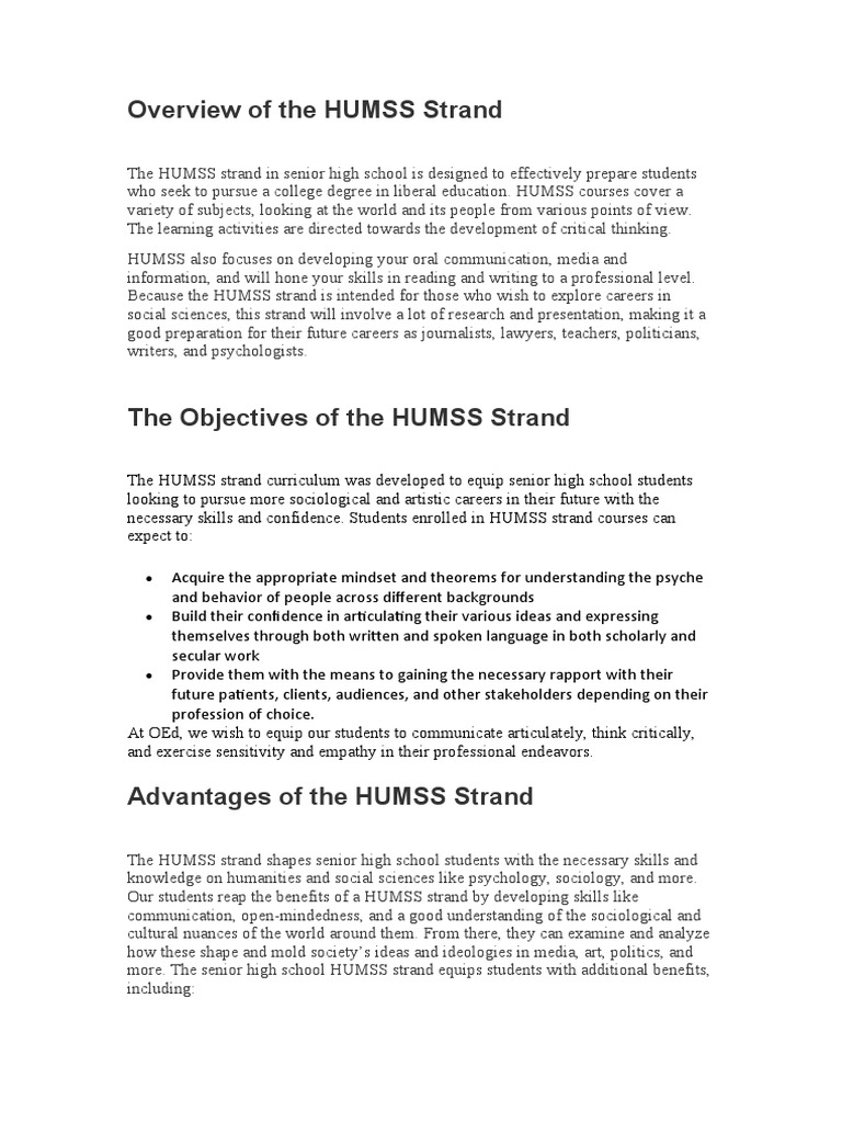 Overview of The HUMSS Strand | PDF | Psychology | Science