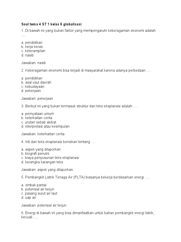 Menjelajahi Dunia Melalui IPA: Latihan Soal Tema 4 Globalisasi Kelas 6