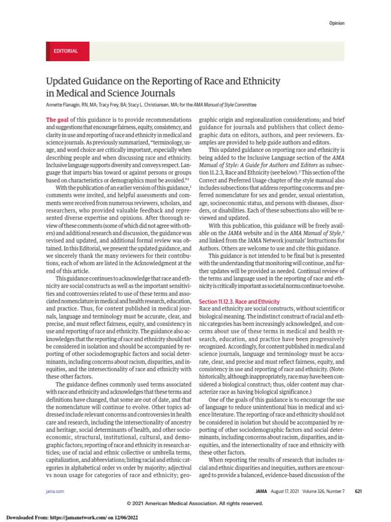 Updated Guidance On The Reporting of Race and Ethnicity in Medical and ...