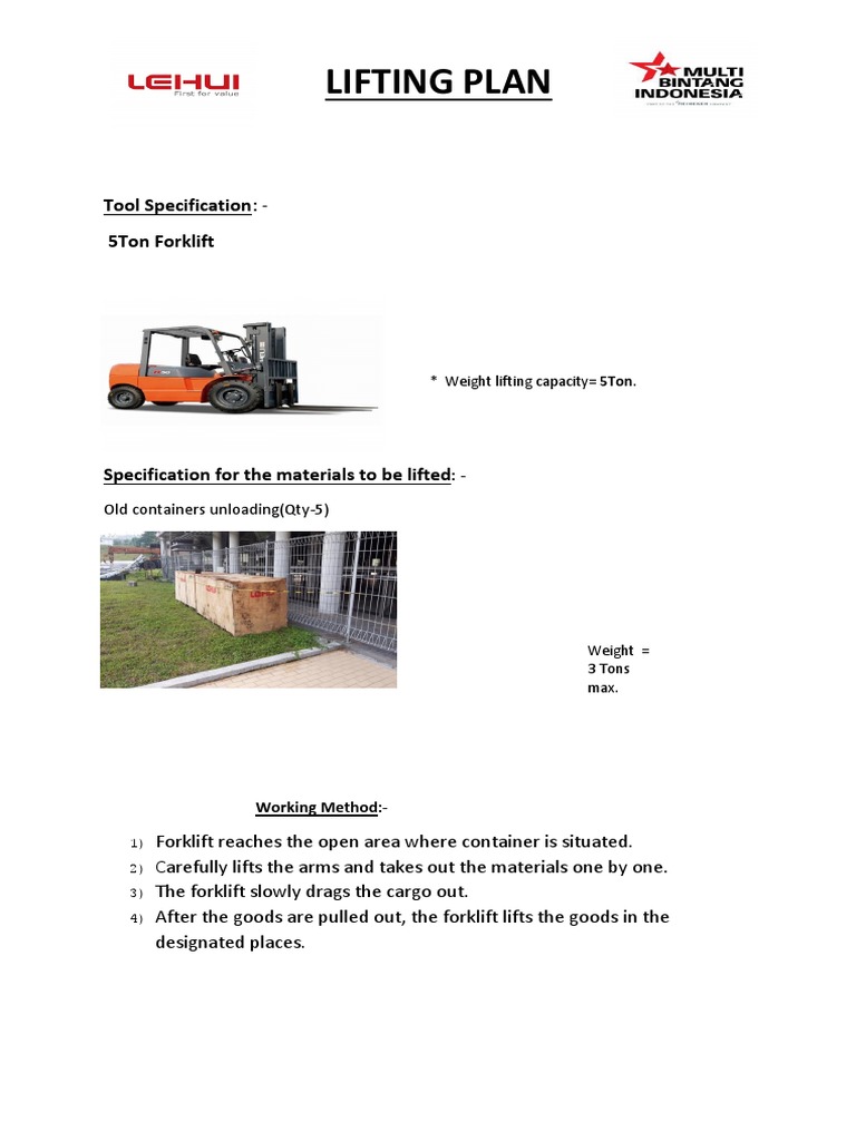 Forklift Lifting Plan For Container Unloading Pdf Forklift Equipment