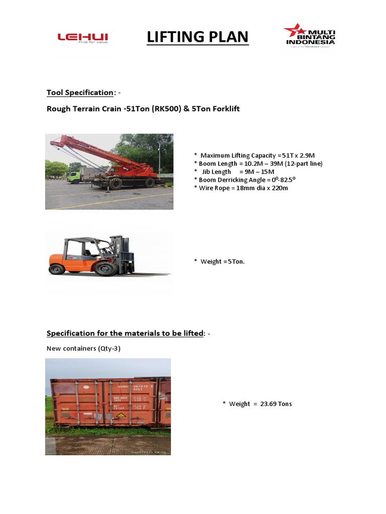 Crane and Forklift Lifting Plan Details | PDF | Forklift | Crane (Machine)