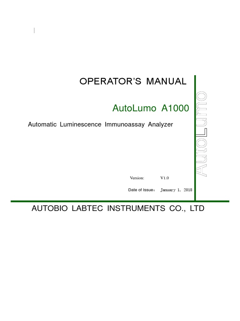 AutoLumoA1000 Operator's Manual | PDF | Power Supply