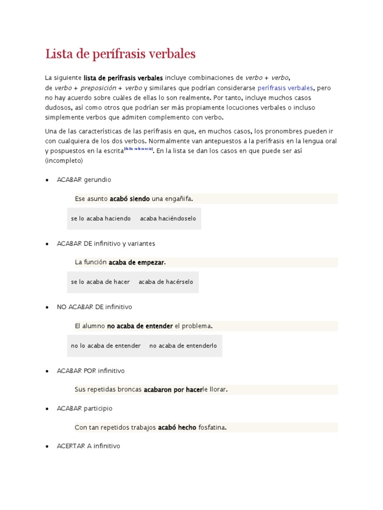 Lista de Perífrasis Verbales | PDF | Verbo | Relaciones sintácticas