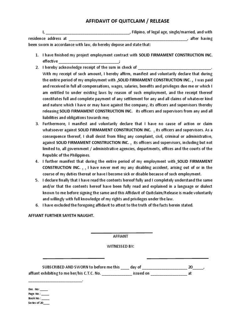 Quitclaim | PDF | Affidavit | Employment