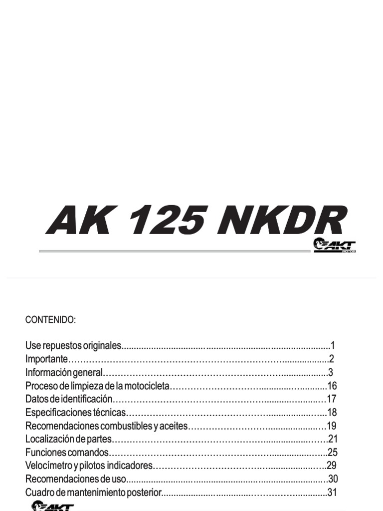 Manual de Taller AKT NKD 125 | PDF | Motocicleta | Gasolina