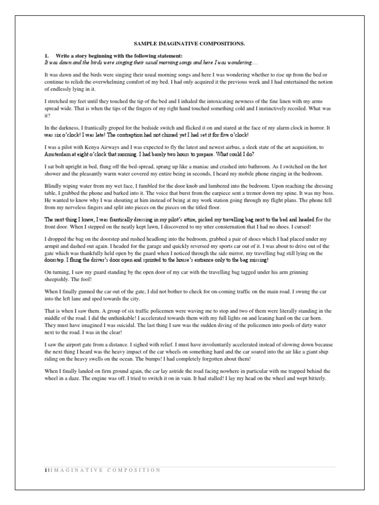 Sample Imaginative Compositions Complete PDF
