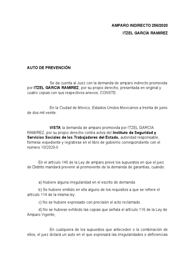 Auto de Prevención en Amparo Indirecto | PDF | Justicia | Crimen y ...