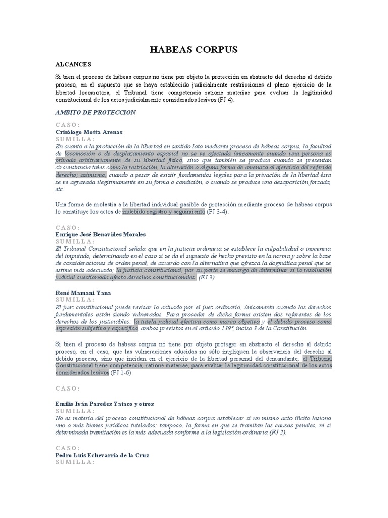 Alcances del Proceso de Hábeas Corpus | PDF | Habeas corpus | Debido al ...