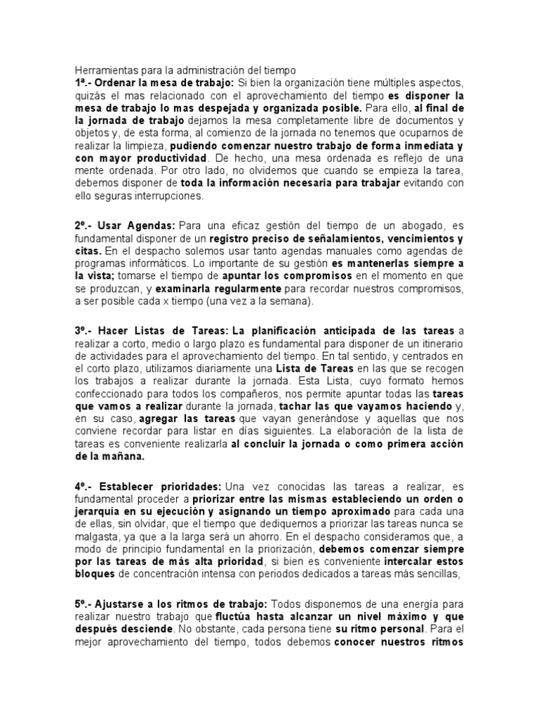 Herramientas para gestionar el tiempo | PDF | Gestión del tiempo ...