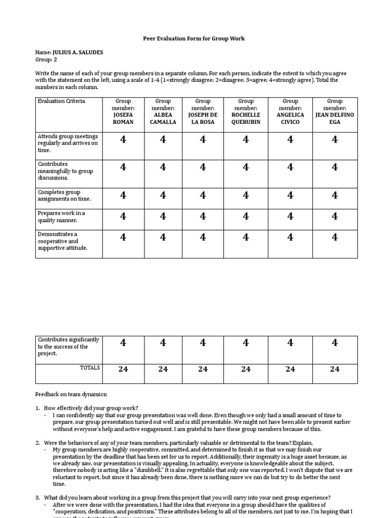 Group Evaluation Form | PDF