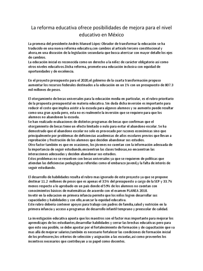 Reforma educativa en México: retos y promesas | PDF | Educación de la ...