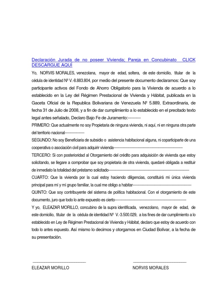 Carta De Declaracion Jurada Ejemplo  Rungon i