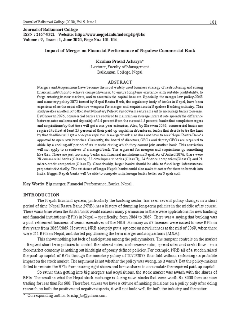 Impact of NMB Bank Merger on Performance | PDF | Mergers And ...