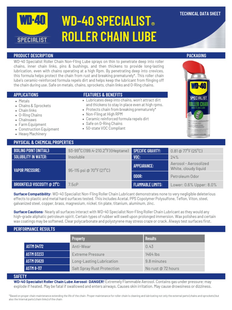 WD 40 Specialist Roller Chain Lube Tds Sheet PDF