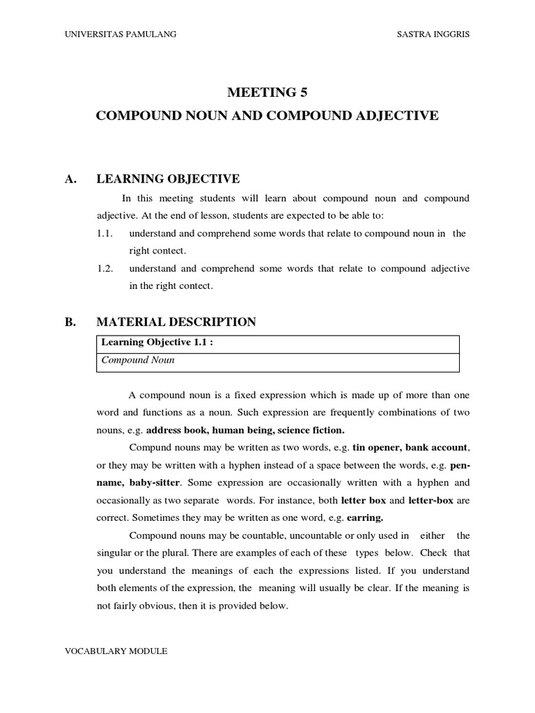 Pertemuan 5 Compound Noun and Compound Adjective 3 PDF Noun Word