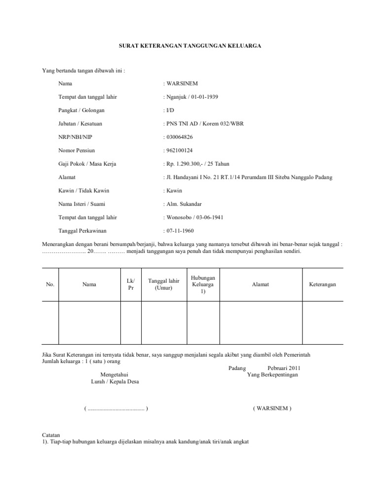 Surat Keterangan Tanggungan Keluarga  PDF
