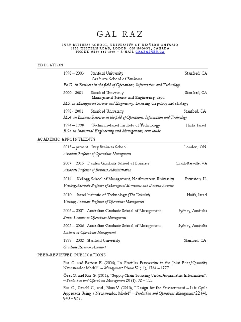 Gal Raz: Operations Management Expert | PDF | Master Of Business ...