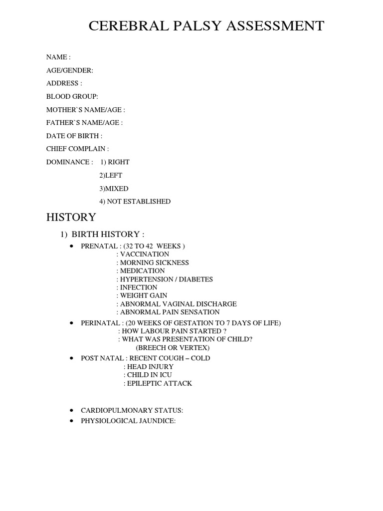Cerebral Palsy Assessment Form | PDF | Anatomical Terms Of Motion ...