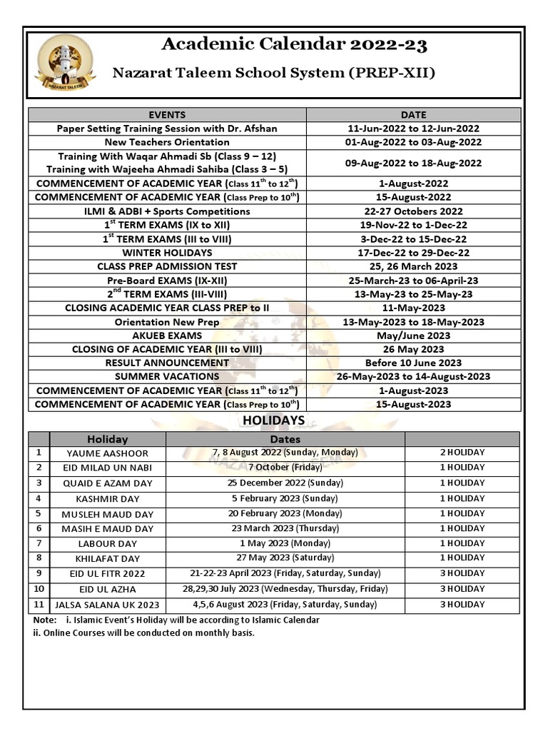 Final Updated Annual Calender 2022-23 | PDF | Holidays | Academic Term