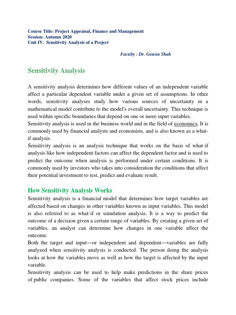 Sensitivity Analysis | PDF | Sensitivity Analysis | Financial Analyst