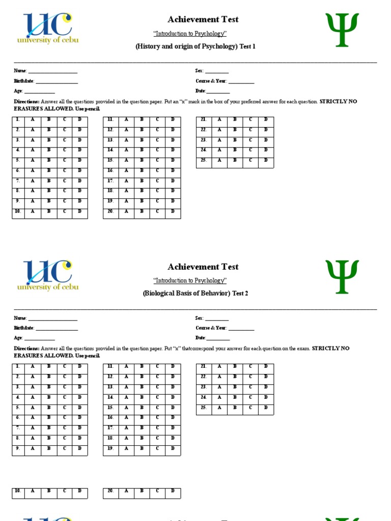 Psychology Achievement Test Series | PDF | Psychology | Behavioural ...