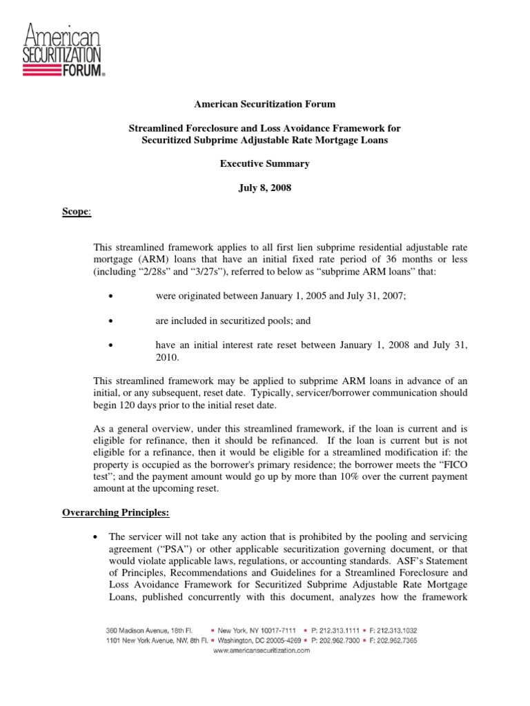 American Securitization Forum Streamlined Foreclosure Download Free