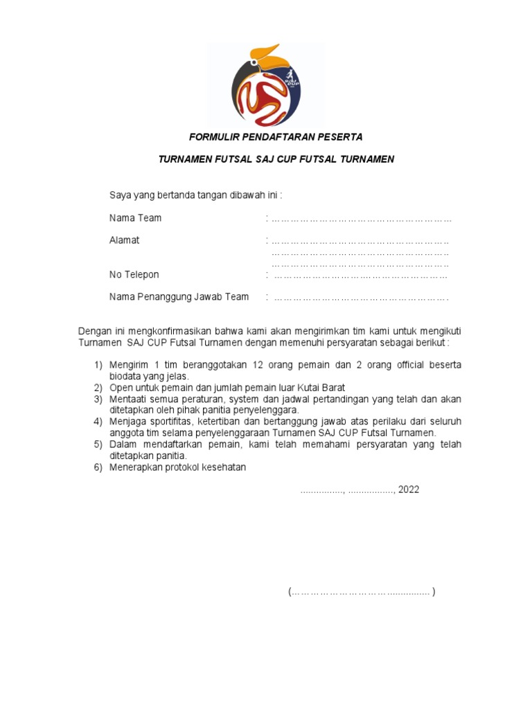 Formulir Pendaftaran SAJ CUP Futsal Turnamen PDF