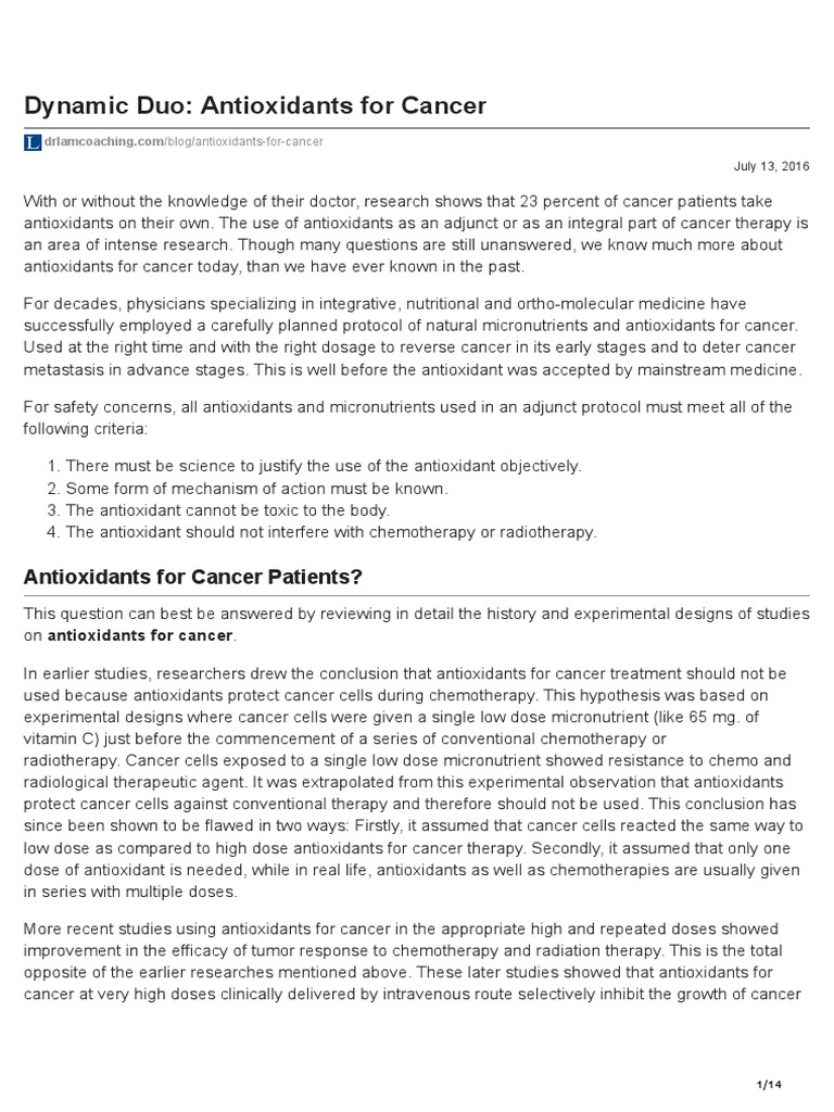 Dynamic Duo Antioxidants For Cancer PDF Vitamin C Chemotherapy