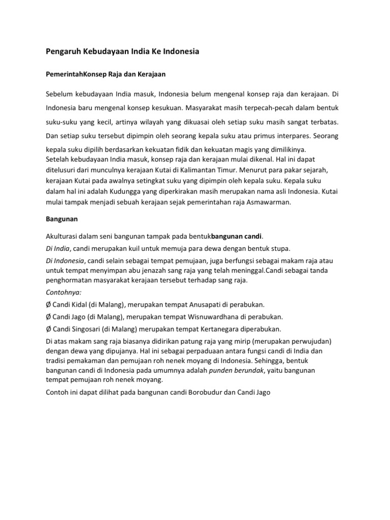 Pengaruh Kebudayaan India Ke Indonesia