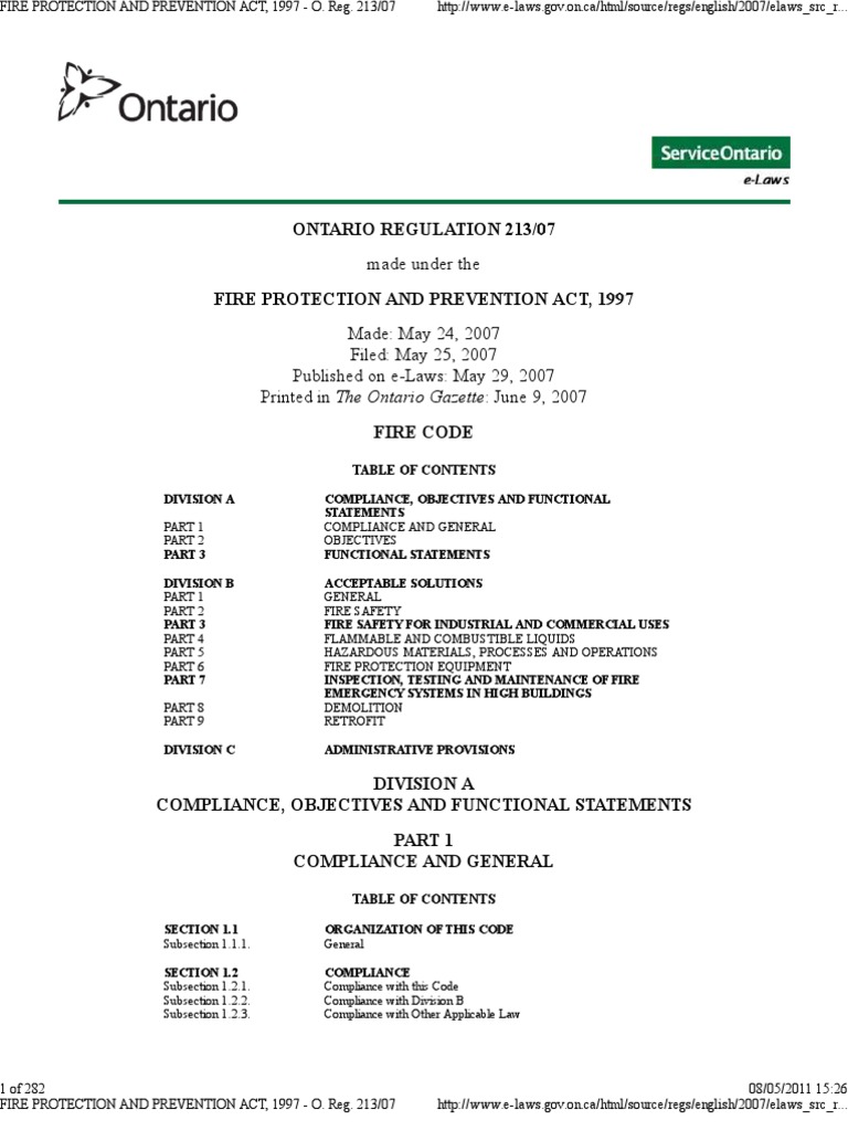 Fire Protection and Prevention Act, 1997 O. Reg. 213 07 PDF