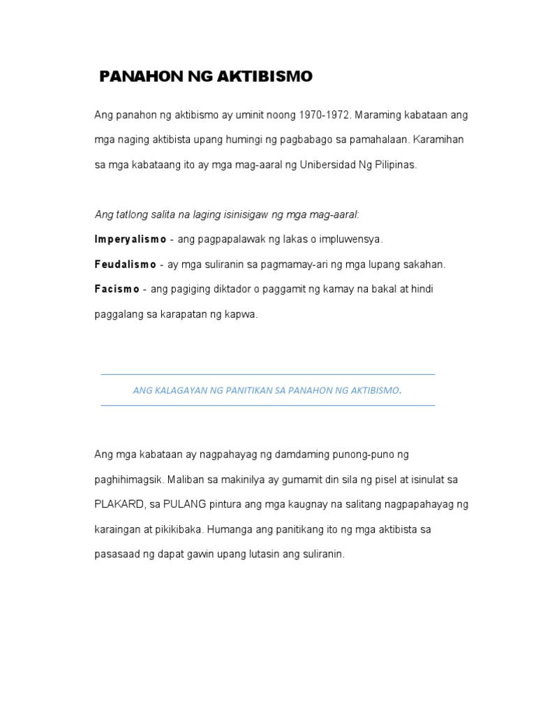 Panahon ng aktibismo pdf