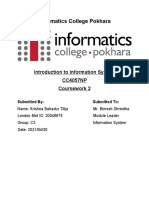 Informatics College Pokhara: Introduction To Information System CC4057NP Coursework 2