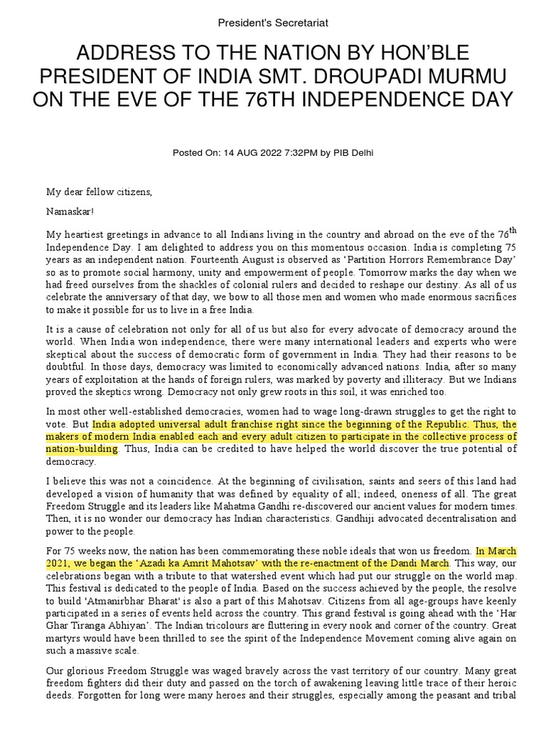 Presidential Address PDF Democracy Political Ideologies