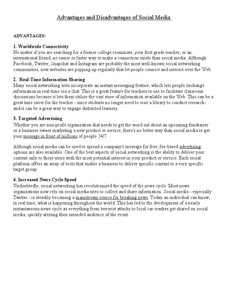 Advantages and Disadvantages of Social Media | PDF | Social Media