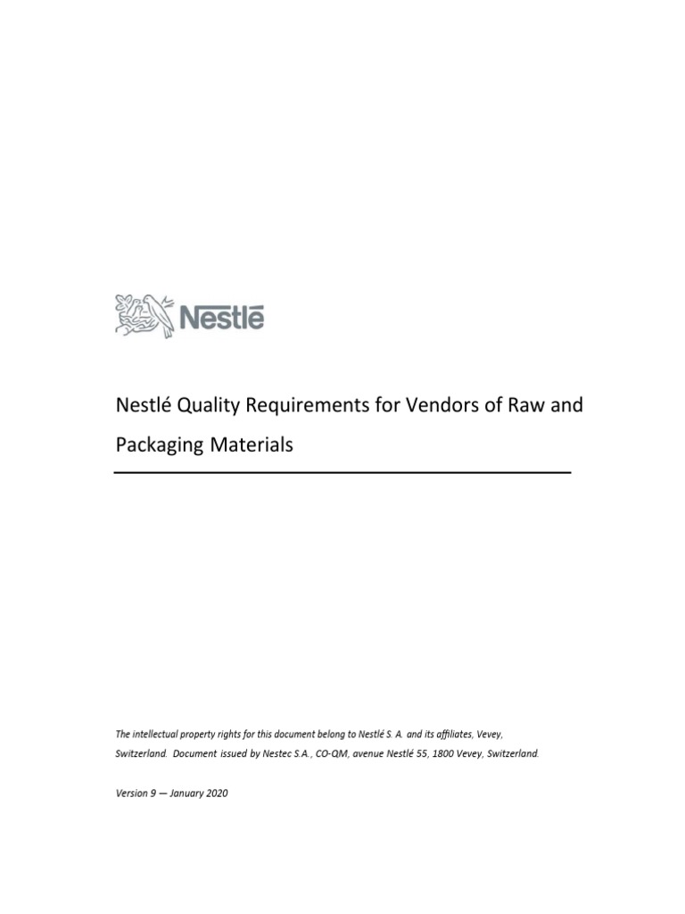 Nestle Quality Requirements Vendors Raw Packaging Materials | PDF ...