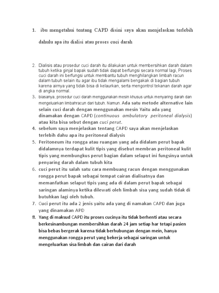 Keunggulan dan Risiko CAPD untuk Gagal Ginjal | PDF