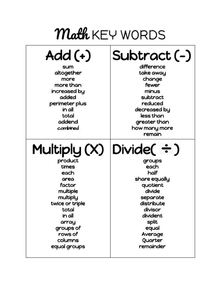Math Key Words | PDF